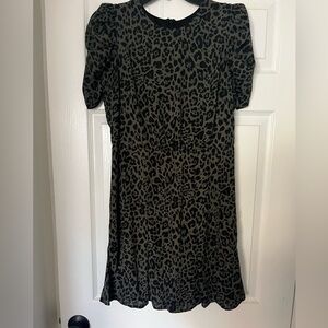 Worn once! Express puffy sleeve dark green and black leopard print dress